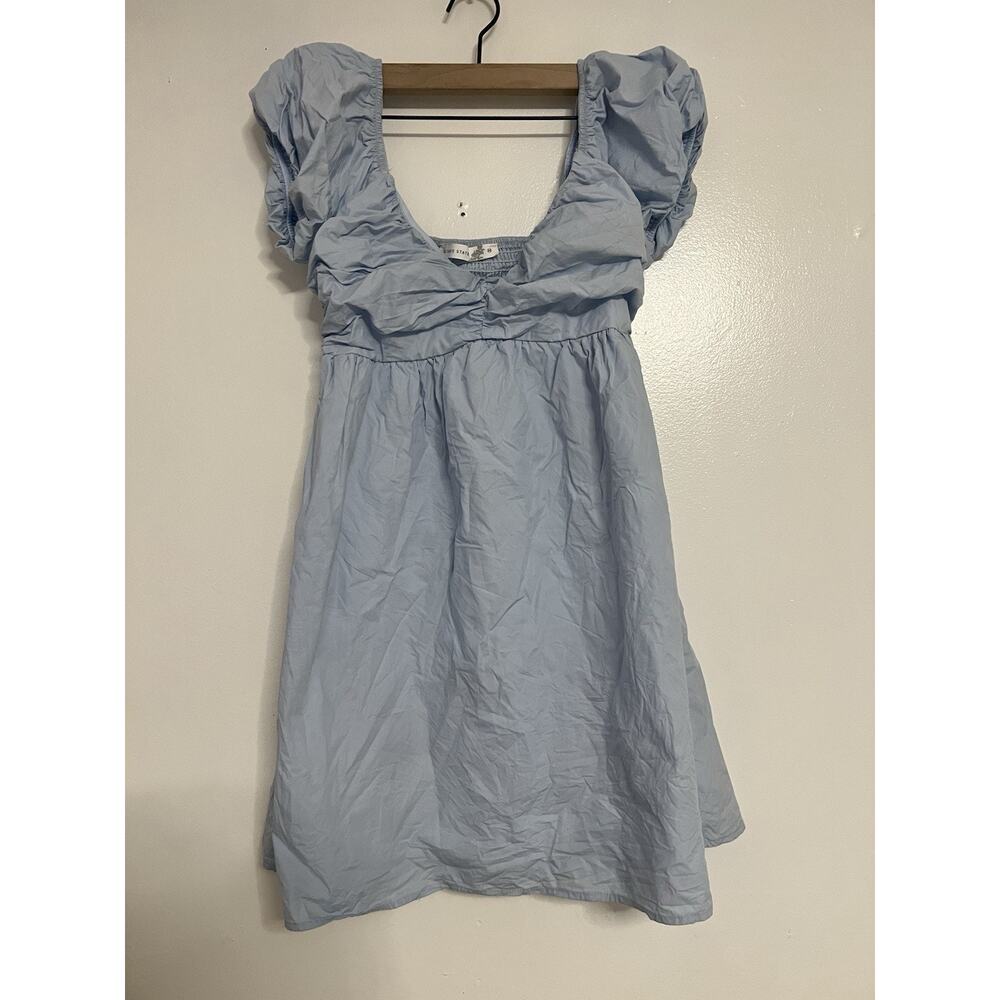 Altard State Babydoll Dress Womens Baby Blue Off Shoulder Smocked